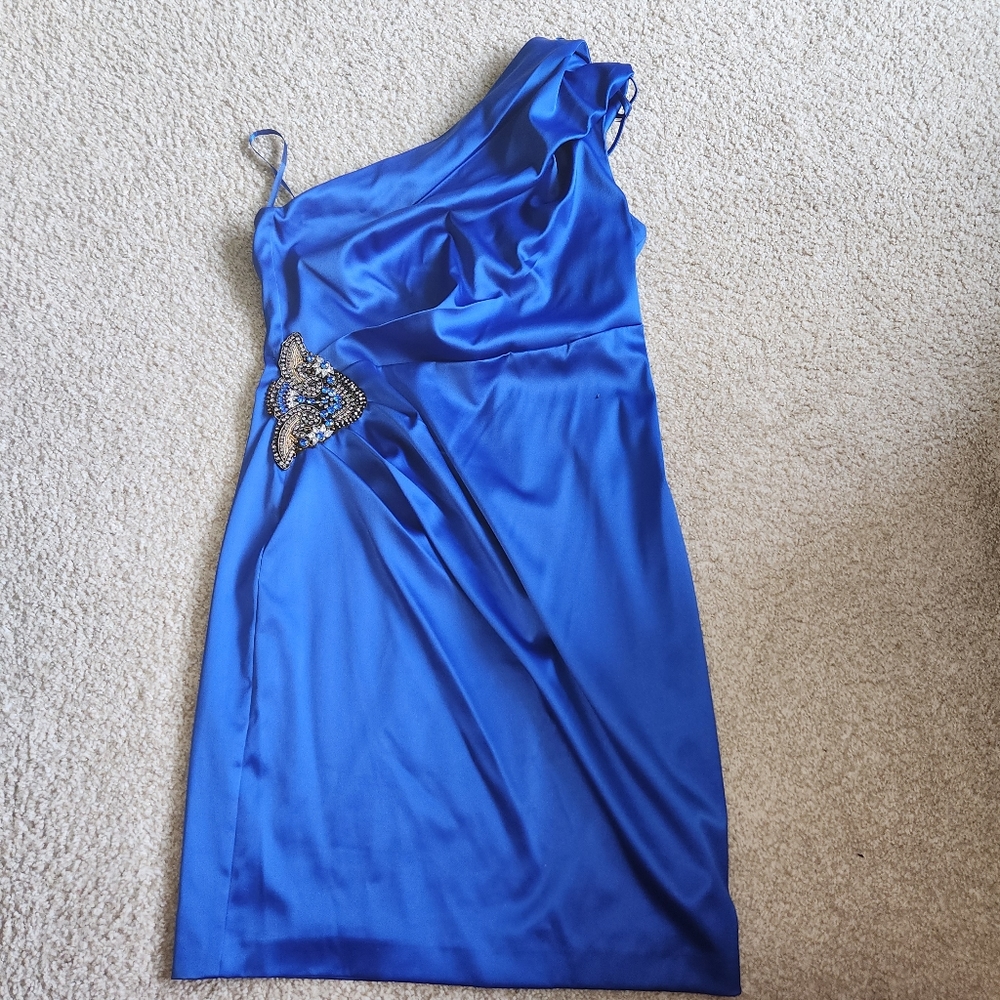 Eliza J short one shoulder blue cocktail dress